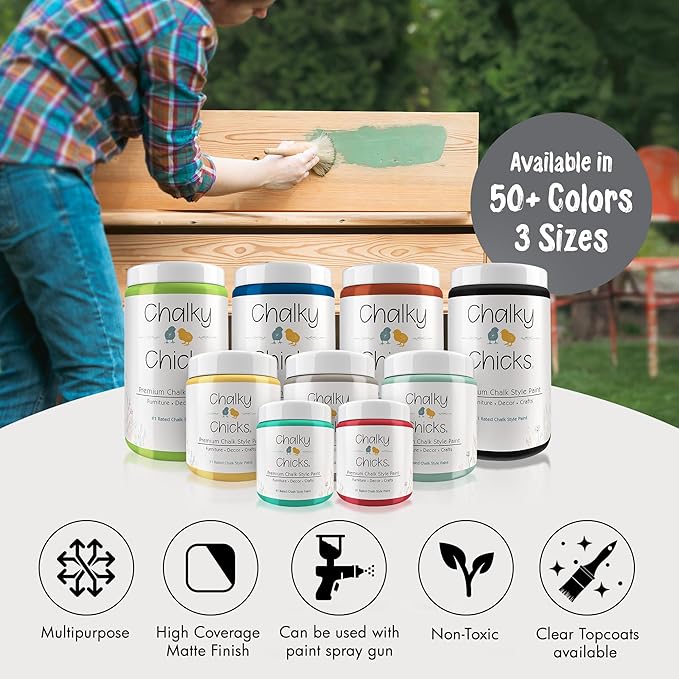 Chalky Chicks 32 Fl Oz Matte Nailed It (Blueish Gray) Chalk Paint for Furniture Without Sanding - No Prep Furniture Paint No Sanding All in One for Crafts, Walls, Cabinet, Metal, Dresser