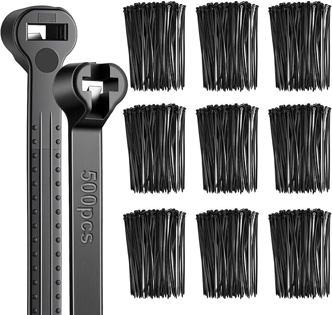 Blulu 500 Pcs 7 Inch Cable Zip Ties with Metal Tooth Stainless Steel Locking Device, Black Nylon Cable Ties, 50 Lbs Tensile Strength, UV Resistant Wire Wraps Multi Purpose for Indoor Outdoor Use