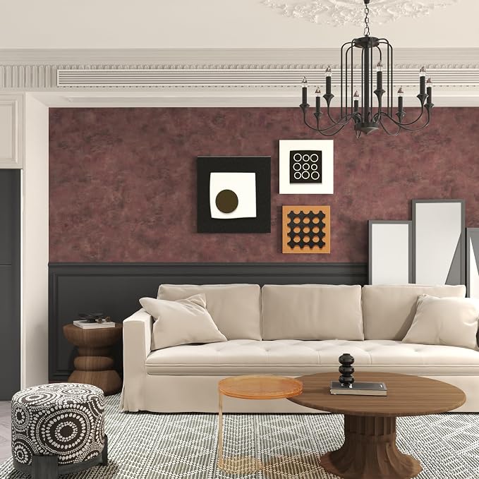 JSEVEM 16"×118" Red Rusty Concrete Wallpaper Peel and Stick Luxury Metallic Industrial Cement Contact Paper Waterproof 3D Textured Adhesive Vinyl Wrap for Countertops Bedroom Living Room Office Walls