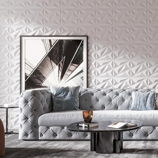 50 Pack 3D Wall Panels Diamond, White, 12''x12'' | PVC Accent Wall Panels for Interior Wall Decor, Living Room Lobby Bedroom Hotel Office