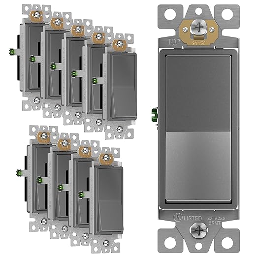 ENERLITES Elite Series Decorator Switch, Paddle Rocker Light Switch, Single Pole, 3 Wire, Grounding Screw, Residential Grade, 15A 120V, UL Listed, 91150-SG, Space Gray, 10 Pack
