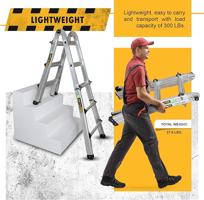 Metaltech E-MTL7000AL Jobsite Series 14-ft.-Reach Aluminum Telescoping Multi-Position Step Ladder for Home Improvement and Construction, Multipurpose Extension Ladder, Step Ladder, Scaffolding Support