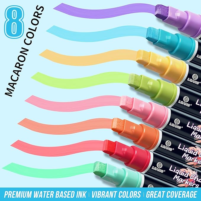 IJIANG Liquid Chalk Markers for Windows, Glass, Mirrors, Cars, Erasable Chalk Markers with 10mm 3-in-1 Tips, Pastel 8 Colors Drawing Chalk Pens For Blackboard, Chalkboard, Calendar, Whiteboard