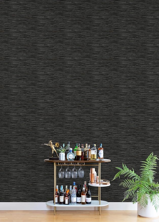 NuWallpaper Black Grassweave Peel and Stick Wallpaper, Textured Removable Wallpaper, Renter-Friendly, 20.5 in x 18 ft