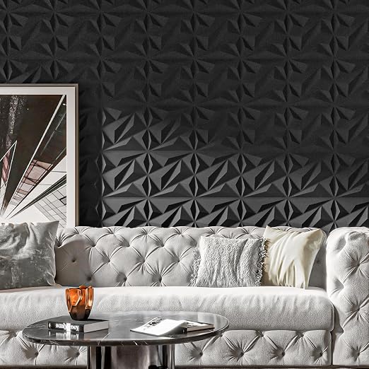 33 Pack 3D Wall Panels Diamond, Black, 12''x12'' | PVC Accent Wall Panels for Interior Wall Decor, Living Room, Lobby Bedroom Hotel Office, Cover 32.Sq.Ft