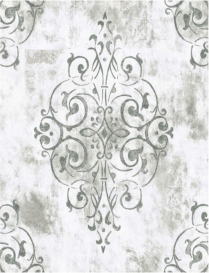 HAOKHOME Vintage Damask Peel and Stick Wallpaper White Vinyl Self Adhesive Decorative Contact Paper 17.7in x 9.8ft