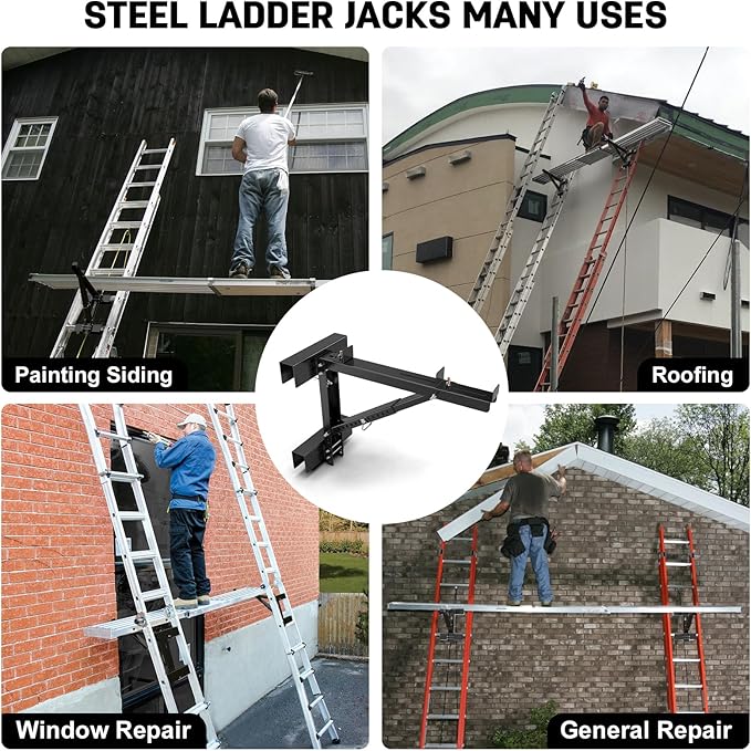 New Upgraded Adjustable Ladder Jacks 2 Pack for Scaffolding Platform, Two-Rung Short Body Extension Ladder Jack Scaffold Bracket, Black Ladder Platform Accessories, Ladder Jack Part for Working Stage