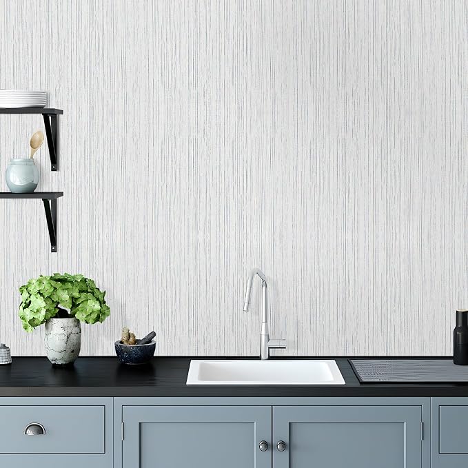 Grey Grasscloth Wallpaper Peel and Stick Texture Fabric Contact Paper | Vintage Waterproof Faux Linen Stick on Wallpaper Self Adhesive Removable Thick Vinyl Roll for Bedroom Bathroom 15.7inx 196in