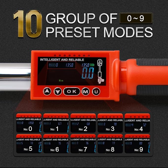 Hairich Electric Torque Wrench,3/8 Digital Torque Wrench, 0-135N.M | 5-100FT-LB/0-135N.M,Torque Range Accurate to ±2%, with Buzzer and LED Flash Notification for Motorcycle/Auto Repair