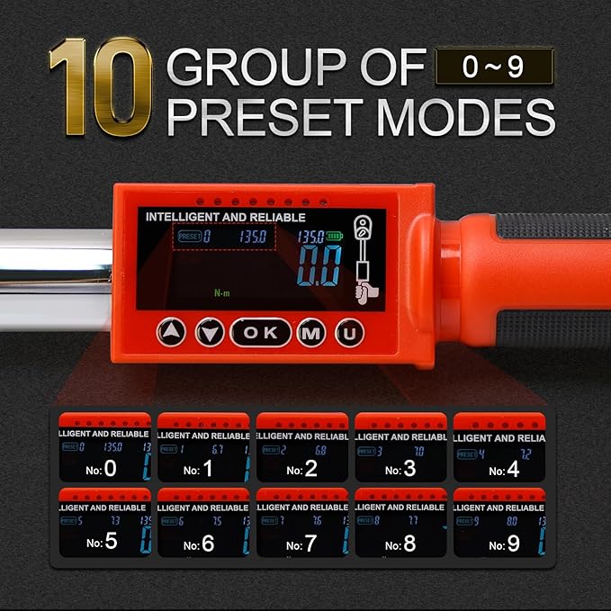 Hairich 3/8 torque wrench digital, Electric Torque Wrench 5-100FT-LB | 6.75-135N.M, Torque Range Accurate to ±2%, with Buzzer and LED Flash Notification for Car/Motorcycle/Auto Repair