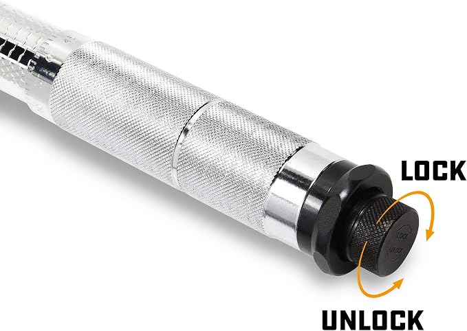 Powerbuilt 3/4-Inch Micrometer Torque Wrench, 100-600 Foot/Pounds, Reversible Ratchet Clicks, Lockable - 641434