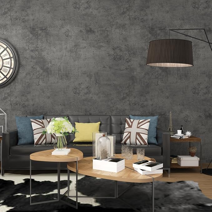 JSEVEM 31"×157" Dark Grey Concrete Contact Paper Self Adhesive Gray Faux Cement Wallpaper Peel and Stick Waterproof Industrial Matte Textured Vinyl Wrap for Office Bedroom Living Walls