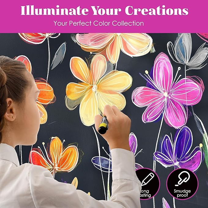 Loddie Doddie Chalk Markers - Pack of 16, Reversible 6mm Tips - Vibrant Chalkboard Designs with Chalkboard Markers - Easy Erase on Glass & Whiteboards with Dry Erase Pen
