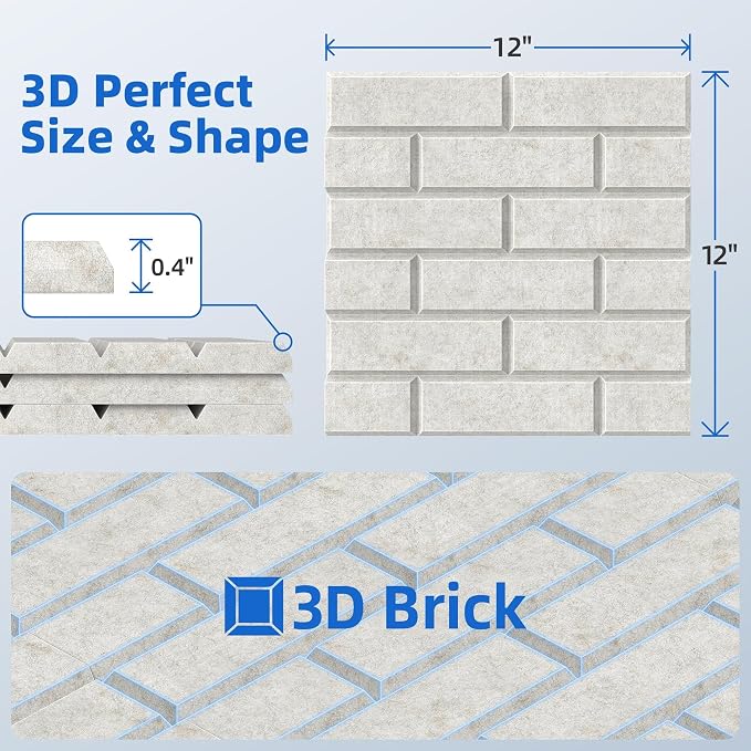 20 Pack Acoustic Panels with Self Adhesive Sound Proof Foam Panels for Wall | 12" X 12" X 0.4" High Density Soundproof Wall Panels, Brick Sound Absorbing Panels for Home Studio Office Decor - Ivory