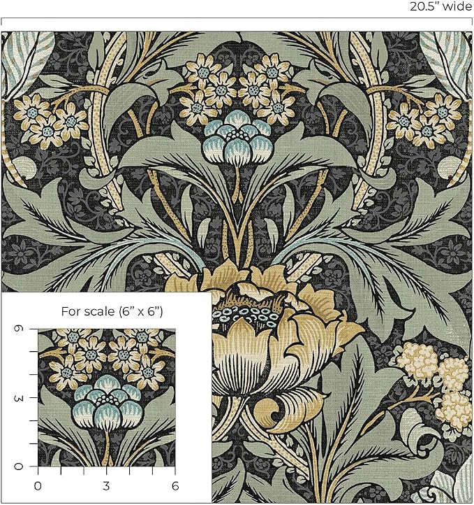 NextWall Acanthus Floral Peel and Stick Wallpaper (Charocal & Goldenrod)