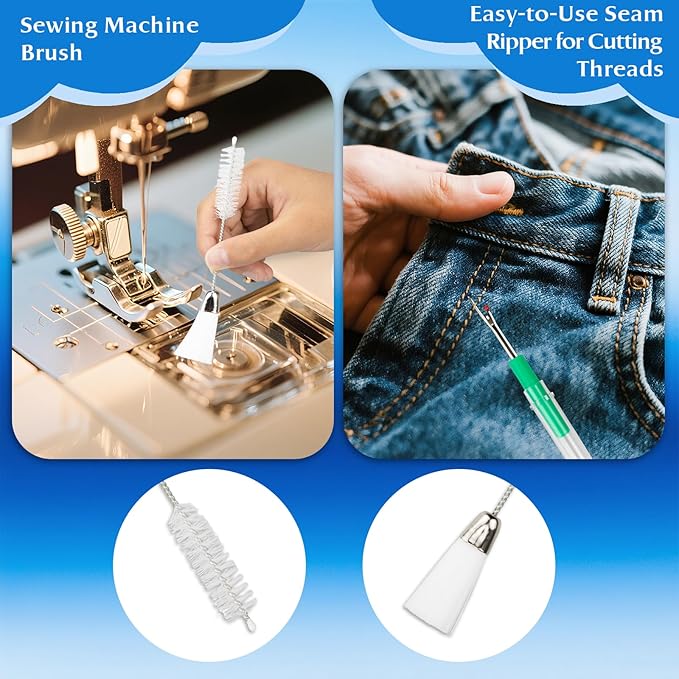15PCS Sewing Machine Cleaning Kit, Including Screwdriver, Tweezers, Double Headed Brush, Silicone Brush, Rippers and Storage Case for Repairing and Cleaning Sewing Machines Tools
