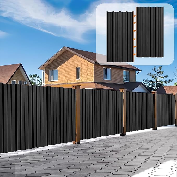 Metal Roofing Panels - 10 Pcs Waterproof Heavy Duty Metal Roof Panels Corrugated Metal Siding for Roofs Carports Tool Sheds Patio Porch Pergola, Easy to Install Black, 42.5x17.7in