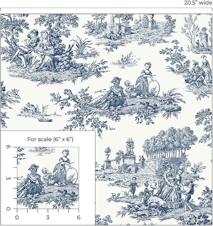 NextWall Chateau Toile Peel and Stick Wallpaper (Navy Blue)