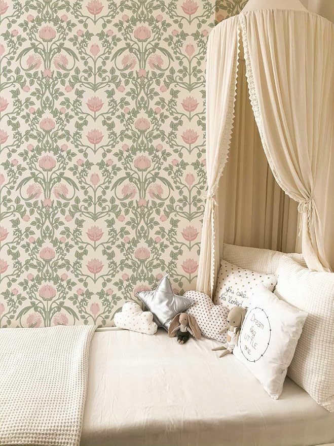YXTII Floral Wallpaper Peel and Stick 236.2" × 17.3", Pink Contact Paper Self Adhesive Wallpaper for Bedroom Shelf Drawer Liner