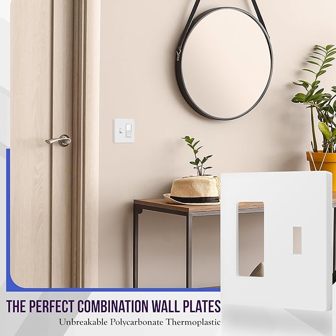 ENERLITES Combination Toggle Light Switch/Decorator Light Switch Plate, Double Switch Wall Plate, Standard Size 2-Gang 4.68" x 4.73", Polycarbonate Thermoplastic, Gloss Finish, SI881131-W, White