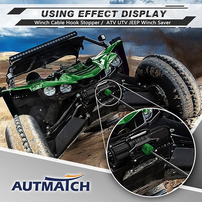 AUTMATCH Winch Cable Hook Stopper (2 Pack), Silicone Rubber Winch Stopper for Wire & Synthetic Rope, Winch Line ATV UTV, Shock Absorbent Prevent Pulling Bounce and Abrasion, Dark Green