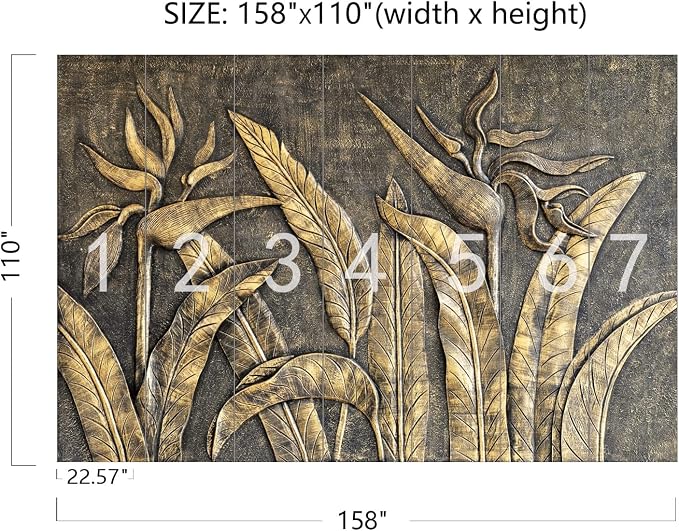 Cliouar-Golden Bird of Paradise Sculpture 3D Three-Dimensional Wallpaper Mural 158" x 110" (Not Peel and Stick)