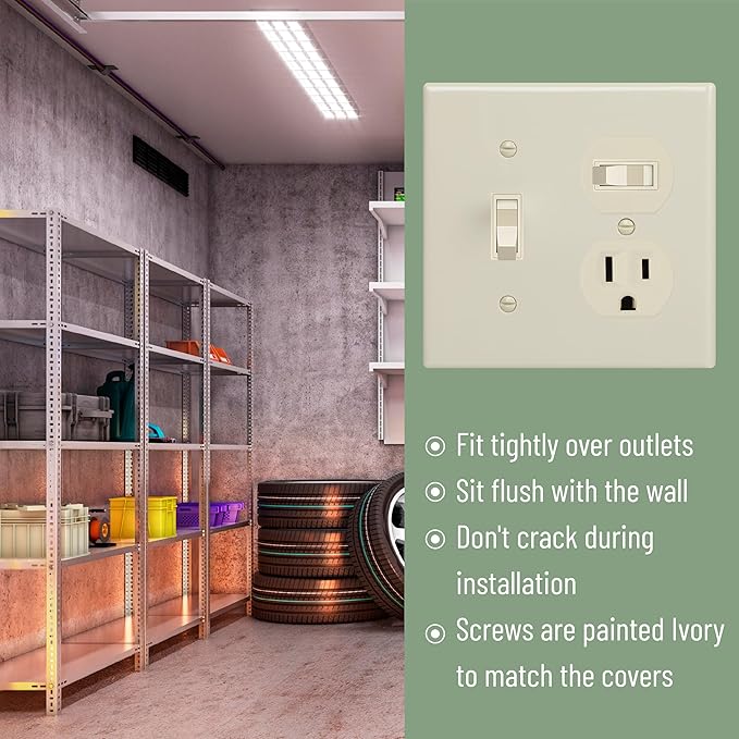 Bates- 2-Gang Combination Wall Plate, 4.5"x 4.57"/Standard Size, Ivory, Toggle Light Switch/Duplex Receptacle Outlet, 2 Gang Wall Plate for Electrical Outlets, Double Outlet Cover Plate