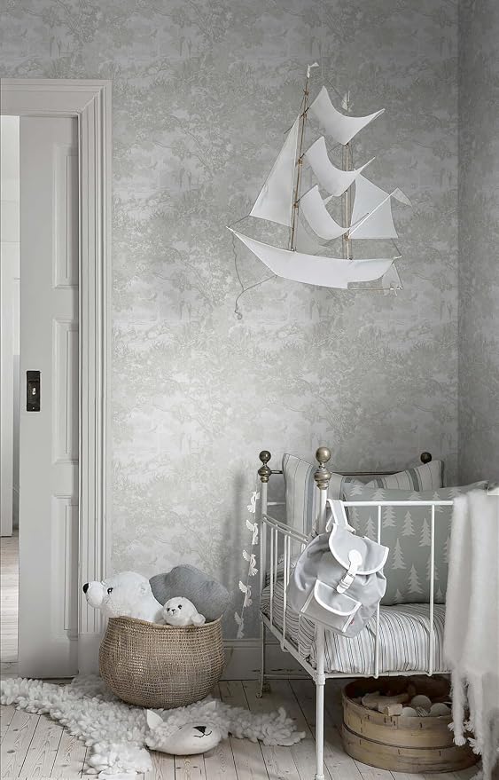 Heroad Peel and Stick Wallpaper Grey and White Vintage Forest Animals Floral Wallpaper Removable Self-Adhesive Contact Paper for Bedroom Living Room Cabinets Decoration Thicken Vinyl 17.3" x 393"
