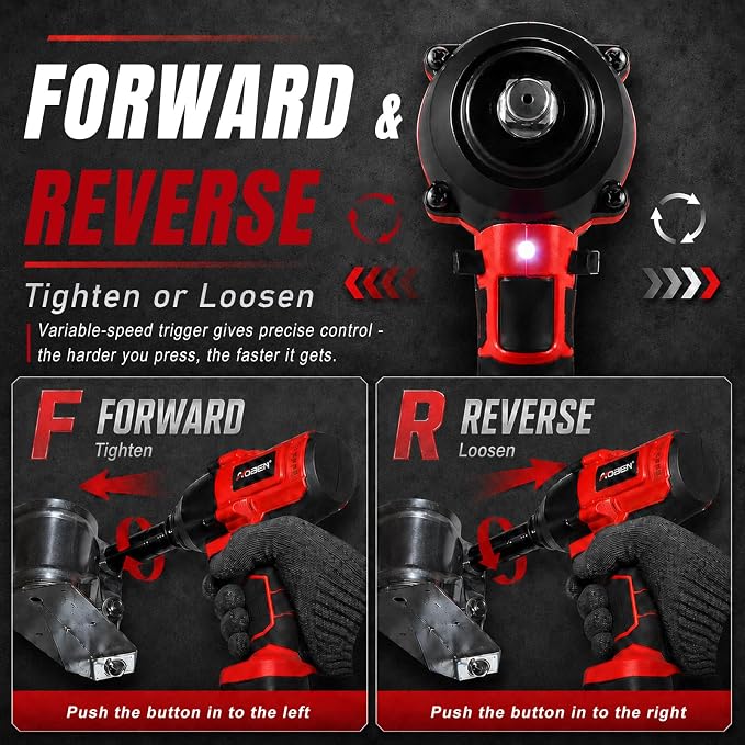 AOBEN Cordless Impact Wrench 1/2 Inch, Power Impact Gun Kit, Max 600N. M/450Ft-lbs High Torque Electric Impact Driver for Car RV Tire, 4.0Ah Battery, Charger, 6 Sockets & Storage Tool Case