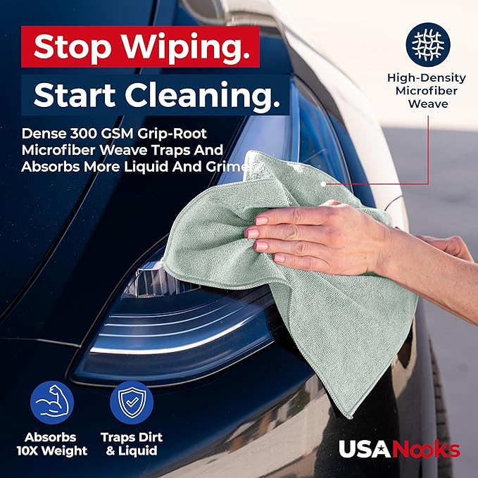 USANOOKS Microfiber Cleaning Cloth - Sea Green - 50Pcs (12.5x12.5 inch) High Performance - 1200 Washes, Ultra Absorbent Car Towel Traps Grime & Liquid for Streak-Free Mirror Shine - car Washing Cloth