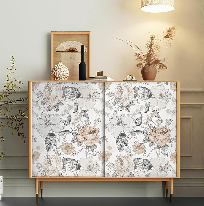 Hopepak 15.5'' x 197'' Floral Wallpaper Peel and Stick Modern for Bedroom Self Adhesive Removable Eco-Friendly Contact Paper Waterproof for Bathroom Living Room Shelf Drawers Decoral Vinyl Roll