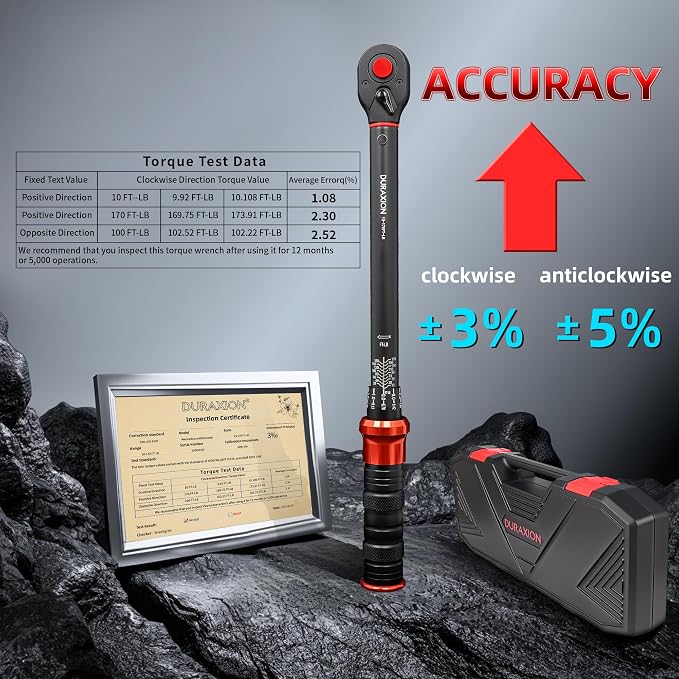 9PCS Torque Wrench Set 1/4" 3/8" 1/2" Drive 20–220 in.lb 5–45&10–170 ft.lb | Click Torque Wrench 72-Tooth Dual-Range ±3% Precision Adjustable Torque Wrenches for Bike, Moto, Car Repair and Maint