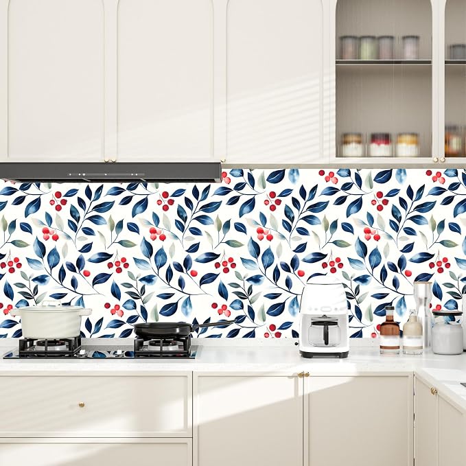 Danodoi Dark Blue Vintage Leaf Peel and Stick Wallpaper 17.5" x 118" | Waterproof Vinyl Self Adhesive Removable Renter Friendly Floral Contact Paper
