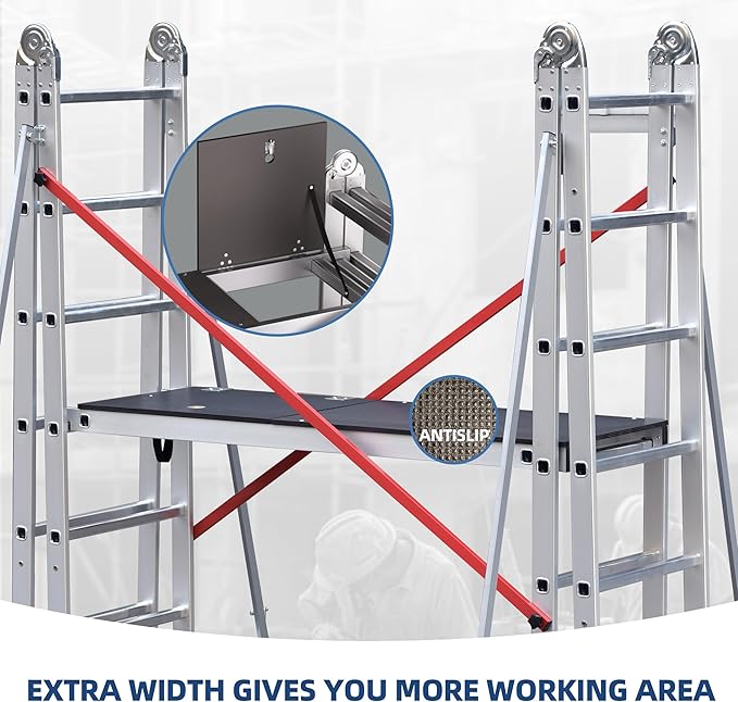 APARECIUM 18‘ Aluminum Scaffold Tower, Multipurpose Rolling Scaffolding Work Platform, Utility Scaffolding Tower, Adjustable Work Platform with Hatch Deck and Guard Rail, 500 Lbs Duty Rate