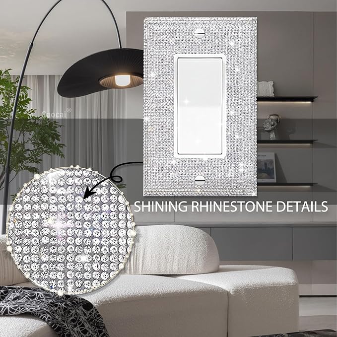 10 Pcs Shiny Silver Rhinestones Outlet Covers Wall Plate Decorative Switch Plates And Outlet Covers Rhinestones Light Switch Cover