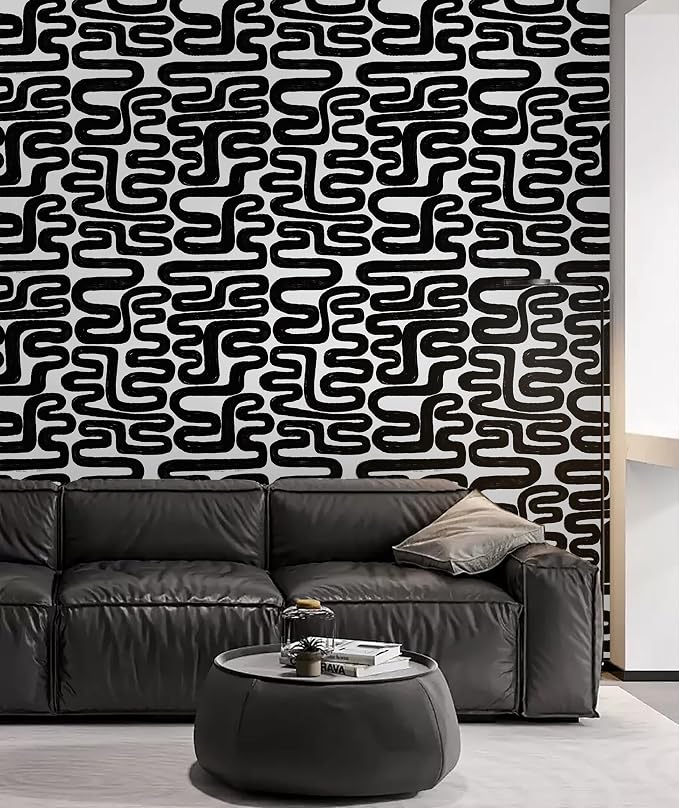 Peel and Stick Wallpaper Black and White Wall Paper Modern Geometric Self-Adhesive Removable Contact Paper Thicken Waterproof Easy to Clean Decorative for Bedroom Bathroom Film 17.3in x 78.7in