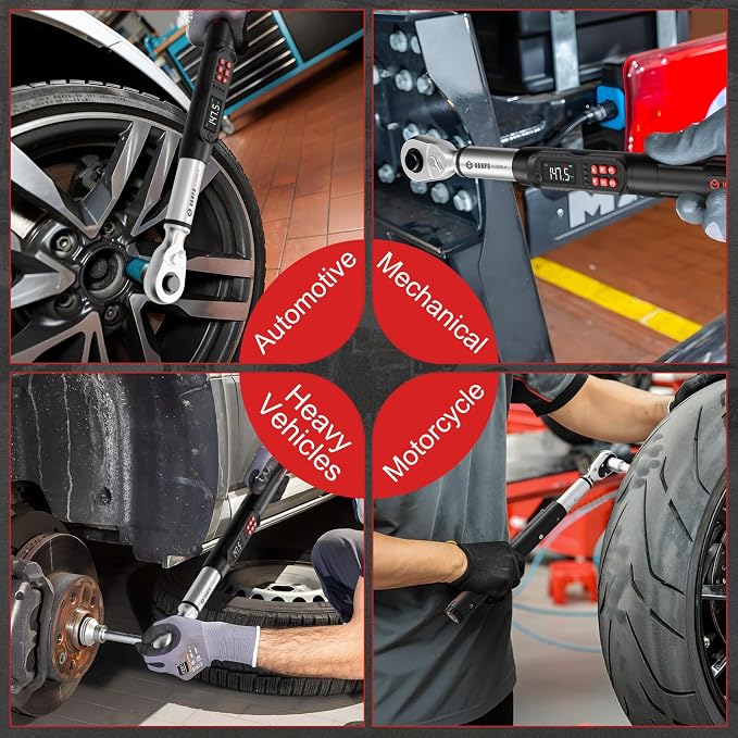 VANPO 1/2 Drive Digital Torque Wrench Set 7.4-147.5 ft.lb, ±2% Accuracy | 10-200 Nm, Electronic Torque Wrench with Sockets & Extension Bar, Buzzer/LED/Vibration Alarm, for Tire Lug Nuts, Auto Repair