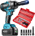 Seesii Impact Wrench 1000N.m(738 Ft-Lbs) & 46PCS 1/4″ Drive Socket Set Tool | Cordless Impact Driver, 1/2" Impact Gun With 21v 2x4.0Ah Battery for Fix Auto/Motorcycle - Wh10 Ultra
