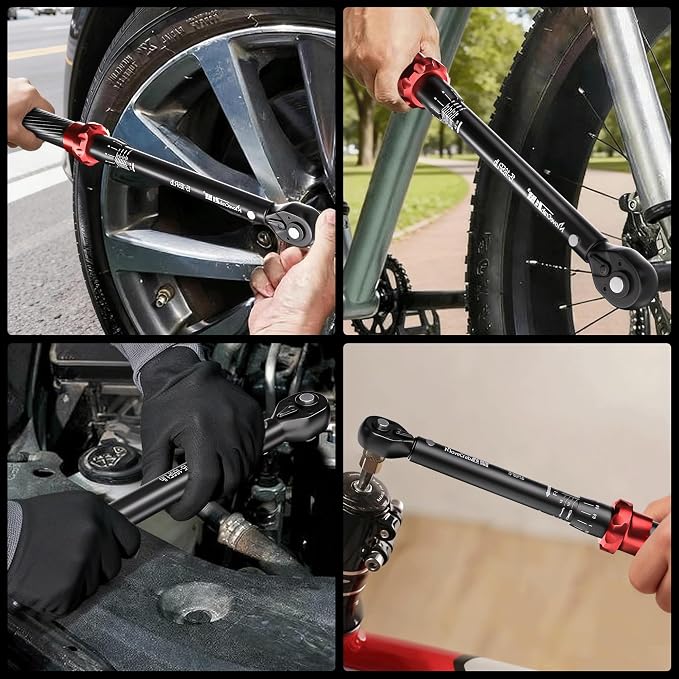 9-Piece Click Torque Wrench Set, 1/4", 3/8" & 1/2" Drive, ±3% | 4-20, 5-45, 15-165 Ft.lb Dual-Direction Torque Wrenches, CNC Handle for Bicycle, Motorcycle & Automotive Repair