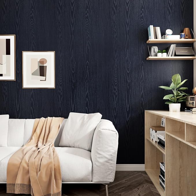 WESTICK Wood Contact Paper for Countertops Desk Navy Peel and Stick Wood Wallpaper Self Adhesive Contact Paper Wooden Vinyl Wrap for Table Cabinets Walls Camper Dark Wooden Wallpaper 15.8" x 78"