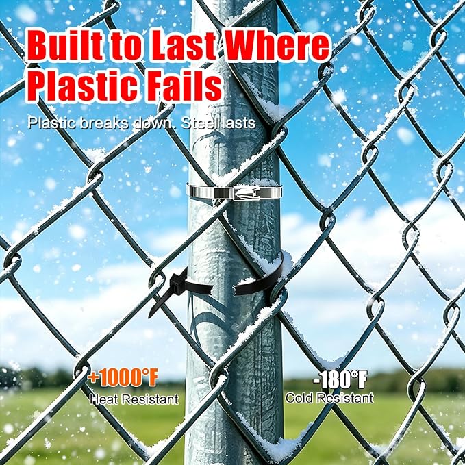 Metal Zip Ties Gun Set-For Fastening And Cutting Tie Special Tool,With 150pcs Stainless Steel Zip Ties Heavy Duty Outdoor，For Chain Link Fence Parts, Wire Fence Rolls,Exhaust Wrap, Poultry Fence