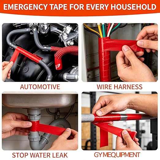 Self-Fusing Silicone Tape – 1" x33' Black/Red/White + 1" x5' Black – High-Heat 500°F, Waterproof, Electrical Insulating – Emergency, Automotive, DIY Repair