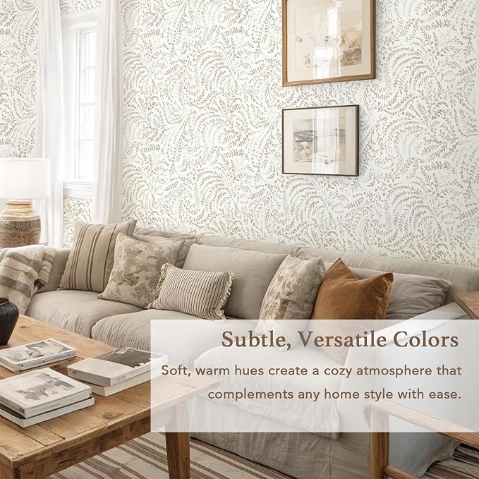 Heroad Peel and Stick Wallpaper Modern Boho Contact Paper Neutral Beige Wall Paper Removable Waterproof Self Stick Renter Friendly Wallpaper for Bedroom Living Room Bathroom Kitchen Vinyl 17.3”x197”