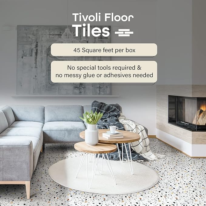 Tivoli Self Adhesive Vinyl Floor Tiles, 45 Tiles - 12" x 12", Mosaic - Peel & Stick, DIY Flooring for Kitchen, Dining Room, Bedrooms, Basements & Bathrooms by Achim Home Decor