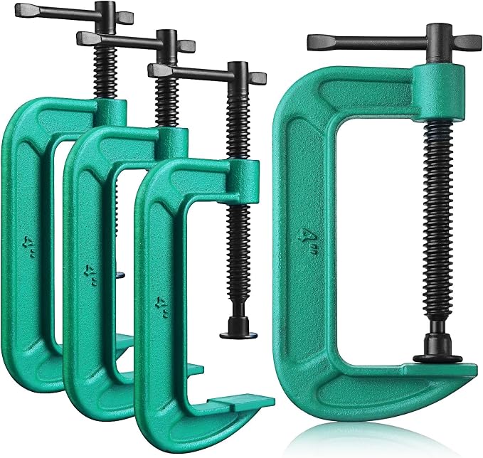 4 Pcs C Clamp Set 4 Inch Heavy Duty G-Clamps Automotive and Wood Working Clamps with Jaw Opening Sliding for DIY Carpentry Woodworking Welding and Building(4 Inch, Green)