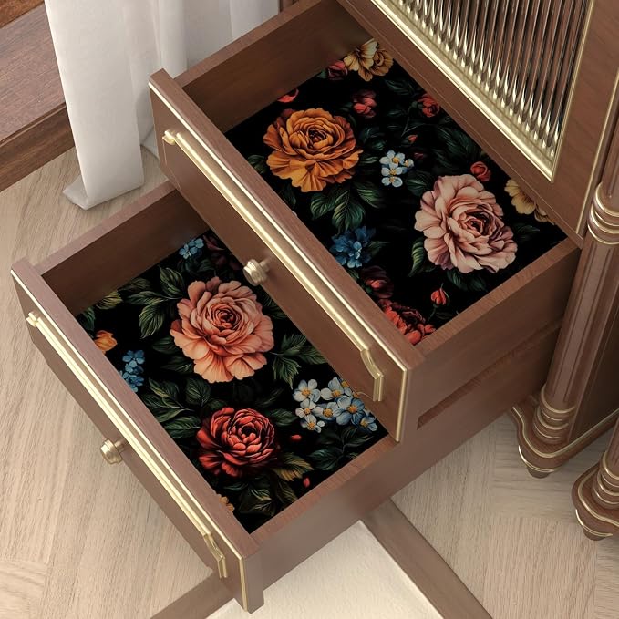 Vintage Drak Colorful Floral Peel and Stick Wallpaper 17.5''x118'' | Self Adhesive/Removable/Waterproof/Thick Vinyl Contact Paper for Bathroom Bedroom Shelf Cabinet Drawer,Prepasted,Easy Peel
