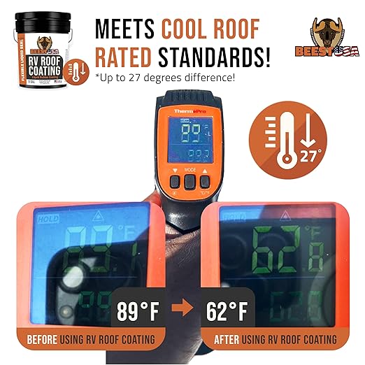 BEEST RV Roof Coating White, 5 Gallon Covers up to 250 sq ft (2 Coats), Solar Reflective & Waterproof Sealant| Elastomeric Leak Repair Coating, Liquid Rubber RV Roof Sealant for Trailer, Camper & More