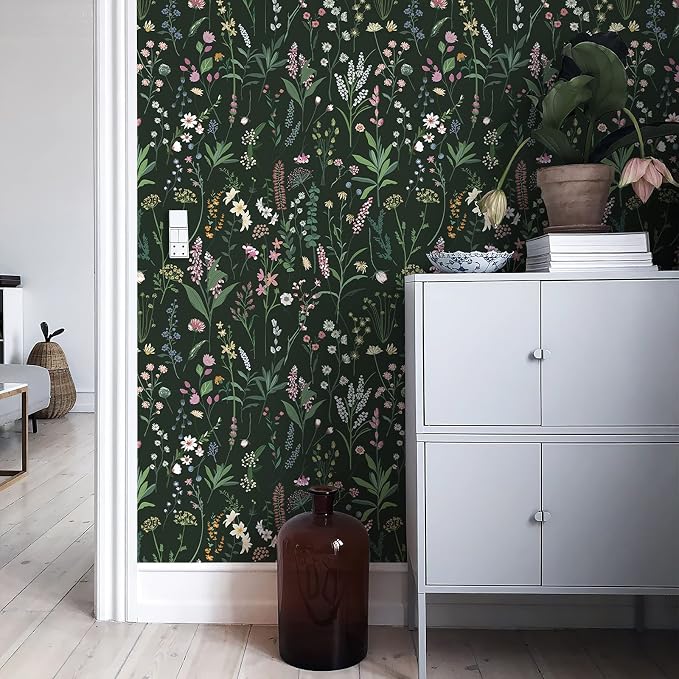 17.3'' x 118.1" Floral Peel and Stick Wallpaper Vinyl Flower Wallpaper Vintage Vinyl Peel and Stick Wall Paper for Kitchen Cabinet Furniture Renter Friendly (Covers 14.2 Sq Ft)