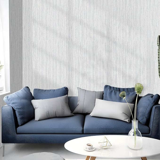 Grey Grasscloth Wallpaper Peel and Stick Texture Fabric Contact Paper | Vintage Waterproof Faux Linen Stick on Wallpaper Self Adhesive Removable Thick Vinyl Roll for Bedroom Bathroom 15.7inx 196in