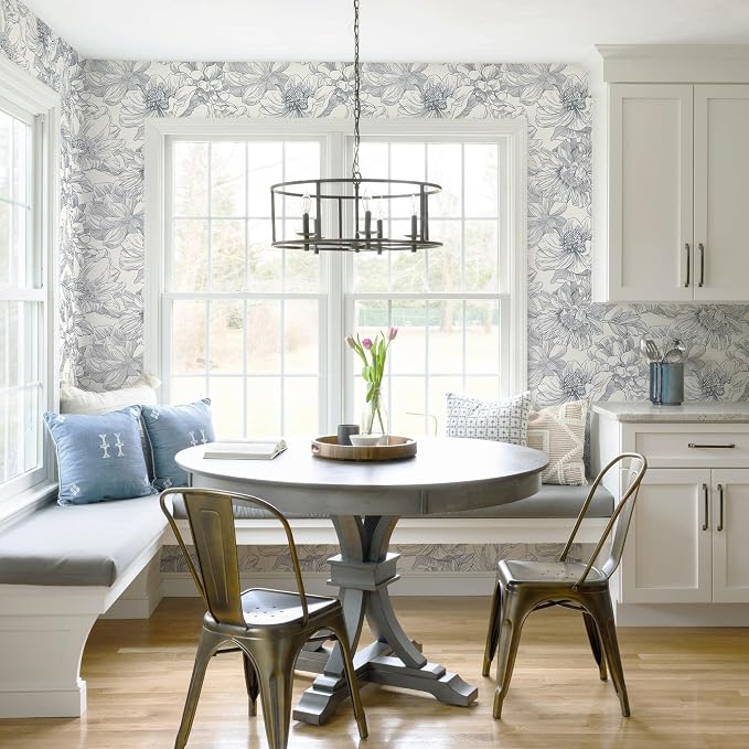 394"x17.3"Retro Style Grey Floral Line Wall Paper Home Decoration